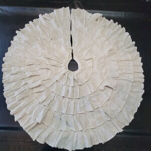 Shimmer Creme Burlap‎ Silver Ruffle Christmas Tree Skirt Rustic Farmhouse VHC